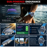 Solar Powered Luxury Quartz 316L Stainless Steel Case Waterproof 300M Dive Watch