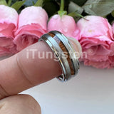 Different Wods Inlay Stepped Unique Brushed Finish Tungsten Wedding Rings
