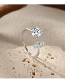 Open Minimalist Design Oval AAAA Lab Created Diamond Silver Sparkling Ring