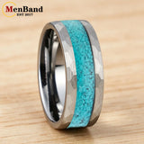 Hammered  Inlaid Turquoise 4MM 8MM Men and Women Couple's Engagement Rings
