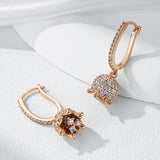 Charming 14K Rolled Gold AAA Zircon Diamond Unique Flower Long Drop Earrings