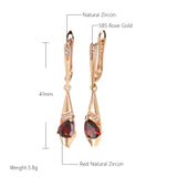 14 Karat Rolled Gold Red Water Drop AAA Zircon Crystals Long Dangle Elegant Earrings