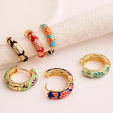 Multicolour Gold Filled Enamel Flower Daisy Chunky Round Circle Hoop Earrings