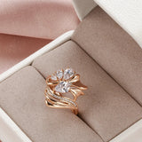 New Hyperbole Crystal Flower 14K Filled Rose Gold White AAA Zircon Diamonds Ring - Party Fashion Wedding Jewellery