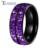 Purple Crystal Stone Inlay Domed Polished 6mm 8mm Tungsten Wedding Men Women Rings