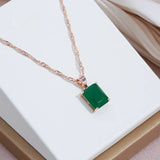 Awesome Dark Green 14K Rolled Rose Gold AAA Zircon Crystal Square Pendant Necklaces For Women Fine Jewellery