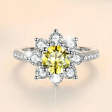 Sunflower Design VVS1 1/2CT Coloured Moissanite Diamonds Engagement Wedding Rings Silver GRA Certified Jewellery