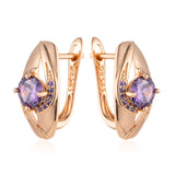 New Arrival French Design Bling 14K Rolled Rose Gold AAA Purple Zircon Crystals Earrings - Glossy Party Jewellery