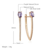 Terrific Oval Rolled 14K Rose Gold Purple AAA Zircon Crystals Personality Long Dangle Earrings - Fashion Jewellery