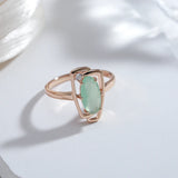 New Season 14K Rolled Rose Gold Geometric Hollow Oval Mist Green AAA Zircon Crsytasl Ring - Fashion Jewellery