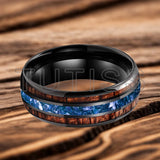 Blue Crystal Stone Inlaid Hawaiian Koa Wood 6/8mm Tungsten Carbide Rings
