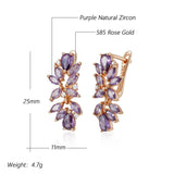 Luxury Full Paved Purple AAA Zircon Crystals 14K Rose Gold filled Geometric Dangle Earrings - Luxury Jewellery