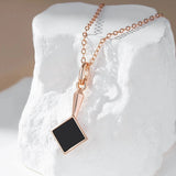 Charming Black Resin Women's Rolled 14K Rose Gold Pendant And Necklace - Fashion Jewellery