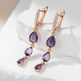 14 Karat Gold Filled Shiny Purple AAA Zircon Crystals Drop Womens Earrings Fine Jewellery