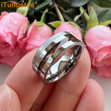 Rosewood Inlay Polished Brushed Finish Tungsten Flat Ring For Men Women