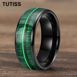 Dome Polishing Inlaid Green Wood Guitar String 6/8mm Men's Women's Tungsten Rings