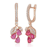 Amazing Red Pomegranate Flower 14K Filled Rose Gold AAA Zircon Diamonds Long Drop Earrings - Elegant Jewellery