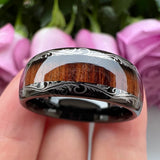 Vintage Koa And Dark Red Wood Inlay Dome 8MM Men Women Tungsten Carbide Rings