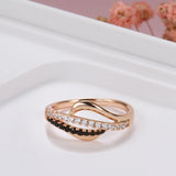 Stunning Micro Inlay Filled 14K Rose Gold Black White AAA Zircon Diamonds Pe rsonality Ring - Fashion Jewellery