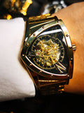 New Triangle Skeleton Automatic Watches for Men Luxury Brand Stainless Steel Strap Sports Mechanical Watches