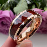 New Tungsten Wood Inlay Beveled Egdes Flat Polished Finish Fashion Wedding Rings For Men Women - The Jewellery Supermarket