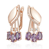 14K Gold Filled Shiny Purple AAA Zircon Diamonds Crystal Flower Earrings Fine Jewellery