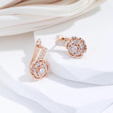 Sparkling Crystal Flower Dangle Glossy 14K Rolled Rose Gold AAA Zircon Diamonds Earrings - Fine Jewellery