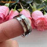 Rosewood Inlay Polished Brushed Finish Tungsten Flat Ring For Men Women