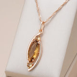 14K Gold Filled Fashion AAA Red or Brown Zircon Crystal Rhombus Pendant And Necklace
