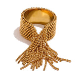 18K Gold Plated Stainless Steel Chain Tassel Adjustable High Quality Charm Stylish Ring