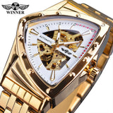 New Black Skeleton Mechanical Watches Triangle Automatic Stainless Steel Irregular  Transparent Back Case Wristwatch