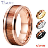New Koa Wood Inlay Beveled Polished 6mm 8mm Tungsten Ring for Men Women