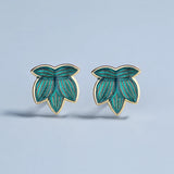 New Classic Green Leaf Shape High Quality Hand-made Enamel Stud Earrings