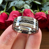 Pipe Cut Polished Finish Groove Inlay Silver Colour Men Women Tungsten Wedding Rings