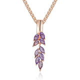 14K Rolled Gold Drop Purple AAA Zircon Crystals Leaf-Shaped Fashion Luxury Necklace