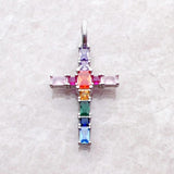 Brand New Pendant Cross with Colourful AAA Cz Crystals 925 Sterling Silver Bohemian Fine Jewellery Gift For Women