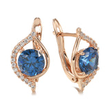 14K Rolled Gold Luxury Oval Geometric AAA Blue Zircon Diamonds Clip Fashion Earrings