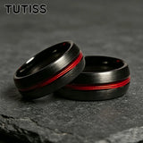 Black Dome Brushed Middle Groove Embedded With Red Fishing Line 6mm 8mm Tungsten Ring