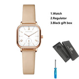 Top Brand Elegant Leather Strap with Rose Gold Plated Ladies Square Watch 3 Bar Waterproof Fashion Gift Watches