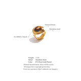 18K Gold Plated Popular Stainless Steel Natural Tiger Stone Geometric Charm Ring