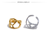 18K Gold Plated Adjustable Stainless Steel Geometric Hollow Fashion Unusual Open Ring