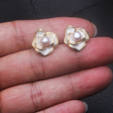 Camellia Flower Silver Multicolour Real Pearls Silver Cute Stud Earrings