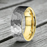 Flat Two Colors Hammered 6/8mm Tungsten Wedding Rings for Men and Women