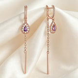 14K Gold Filled Luxury Purple White AAA Zircon Diamonds Long Tassel Drop Earrings