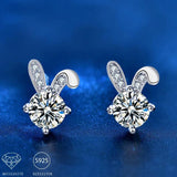 Cute Niche Bunny Rabbit Design VVS1 D Colour 0.5 Carat*2 Moissanite Diamonds Stud Earrings Silver Fashion Jewellery - The Jewellery Supermarket