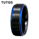 Matte Silver Brushed Center Shiny Blue Beveled Edges Two Tone 6/8mm Tungsten Rings
