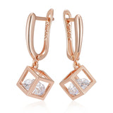 14 Karat Gold Filled AAA Lab Created Zircon Diamonds Hollow Square Dangle Earrings