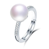 Superb Real Cultured Pearl Sterling Silver AAA Zircon Diamonds Adjustable Rings