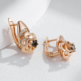 14 Karat Gold Filled New Black AAA Zircon Diamonds Vintage Creative Flower Earrings