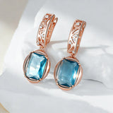 14K Gold Filled High Quality Square Blue AAA Zircon Crystals Drop Earrings